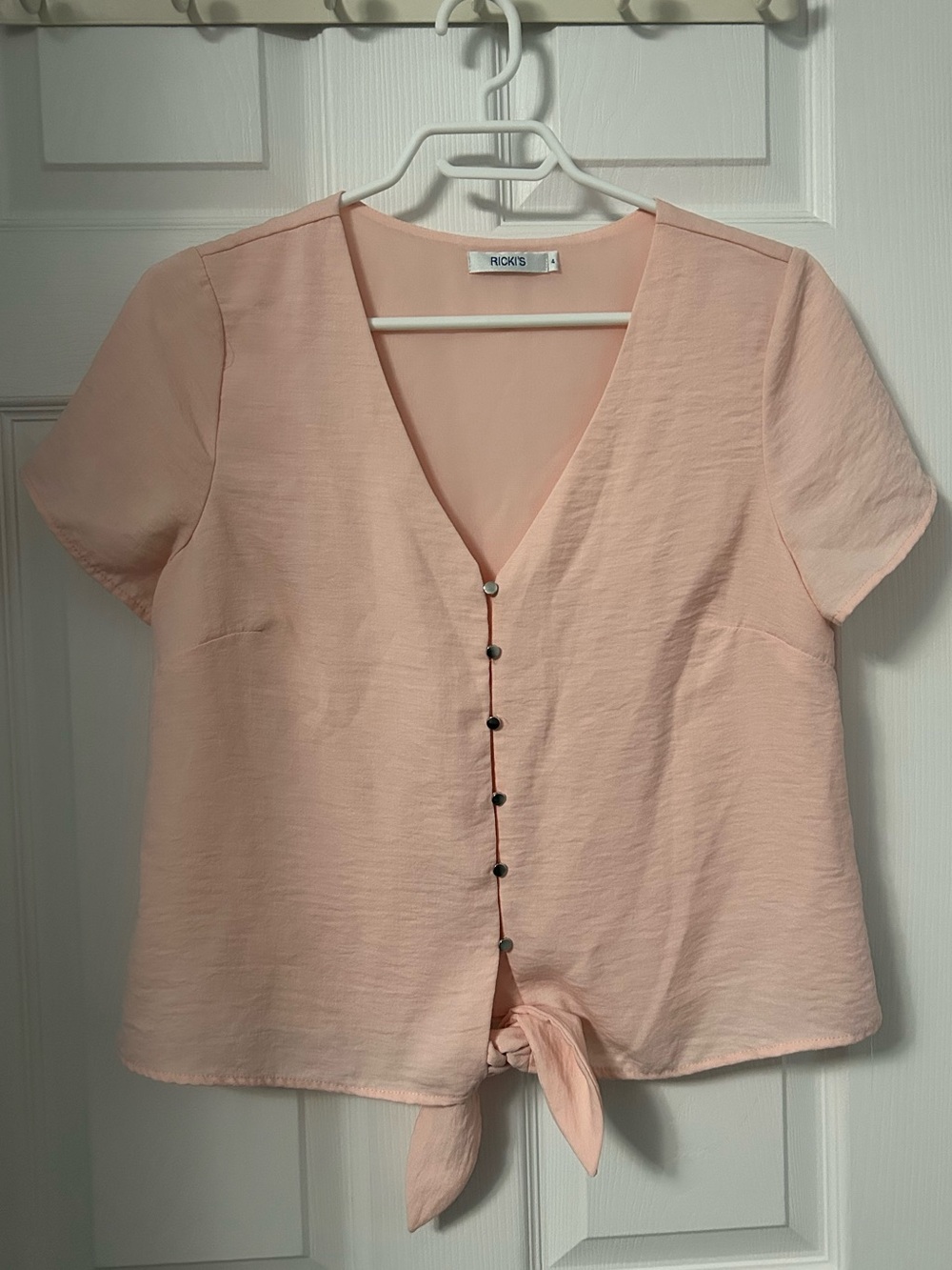 Ricki's Soft Blush Tie-Front Button V-Neck Crop Top